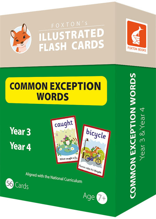 Common Exception Words Flash Cards: Year 3 and Year 4 Words - Perfect for Home Learning - with 106 Colourful Illustrations (Foxton's Illustrated Flash Cards)