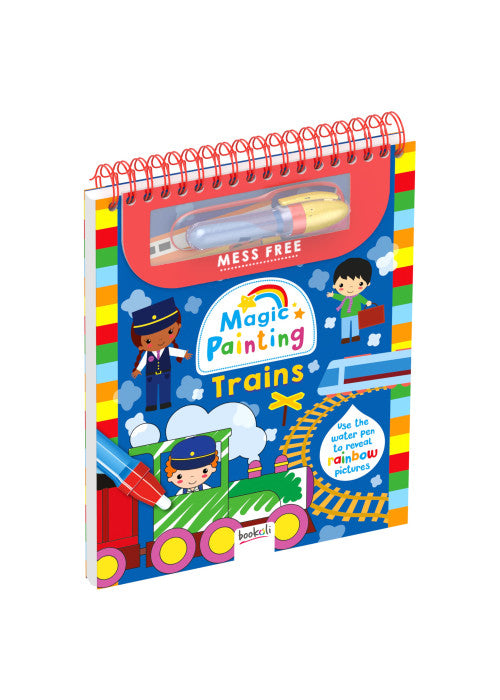 Bookoli Magic Painting Trains - Mess Free Toddler Arts & Crafts - Includes Re-fillable Water Pen & 6 Re-useable Pictures